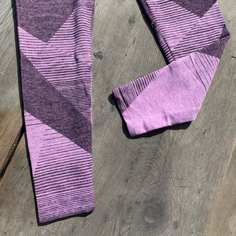 Splendid seamless purple color block yoga workout leggings stretch spandex pants - Picture 5 of 13